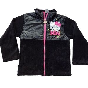 2010s Hello Kitty Fleece Embroidered Full Zip Black and pink Jacket Sz 4